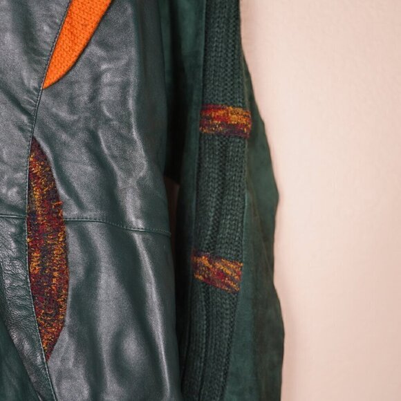 Vintage Saxony Mens 80s 3D knit Leather bomber Coogie Style Sweater Large Cosby - Picture 4 of 10